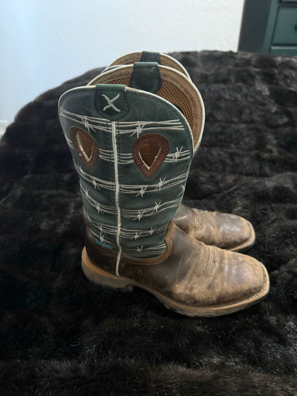 twisted x mxww001 barbed wire cowboy western boots 7 D green brown